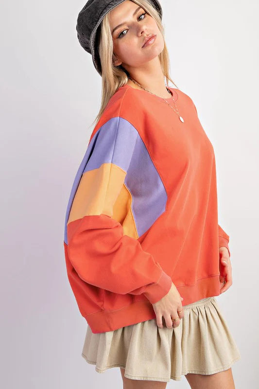 Easel Color Block Terry Knit Pullover