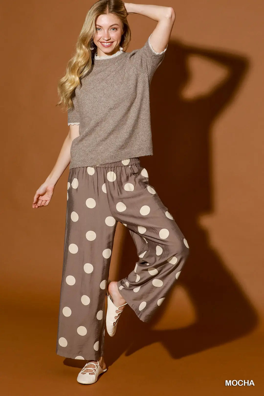 Umgee Polka Dot Wide Leg Crop Pants with Pockets