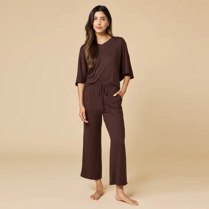 Softies Women's Buttery Soft V-Neck with Capri Lounge Set-Espresso