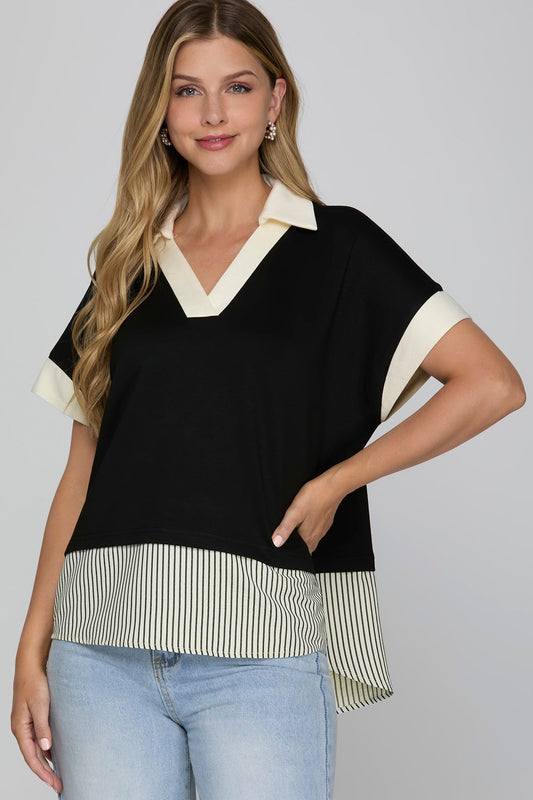 She + Sky Contrast Stripe Top