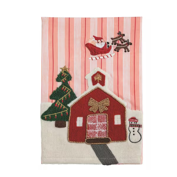 MUD PIE SANTA SLEIGH BEADED CHRISTMAS TOWEL