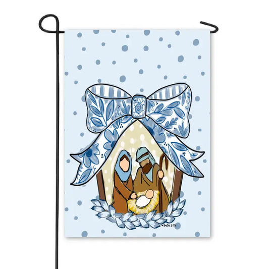 Baxter & Me Blue Ribbon Bow Nativity Garden Flag