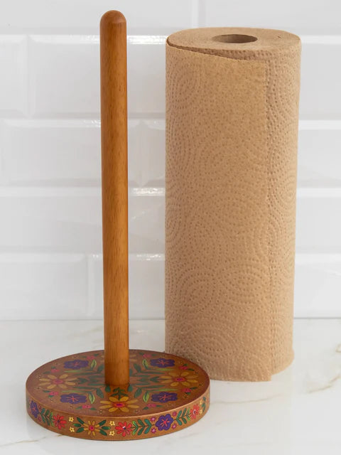 Natural Life Wooden Paper Towel Holder - Folk Flower