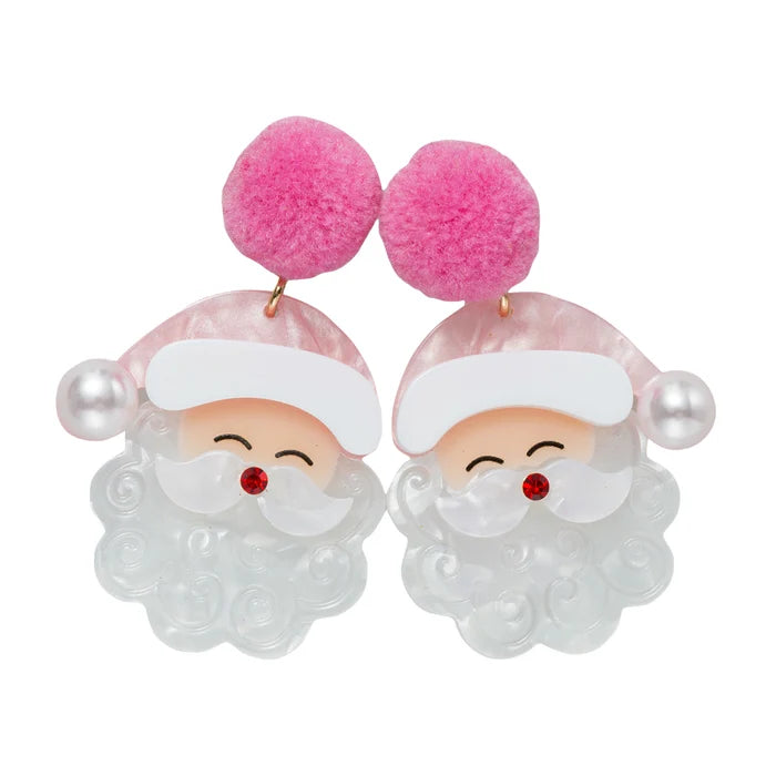JANE MARIE Acrylic Santa Claus Earring with Pink Pom