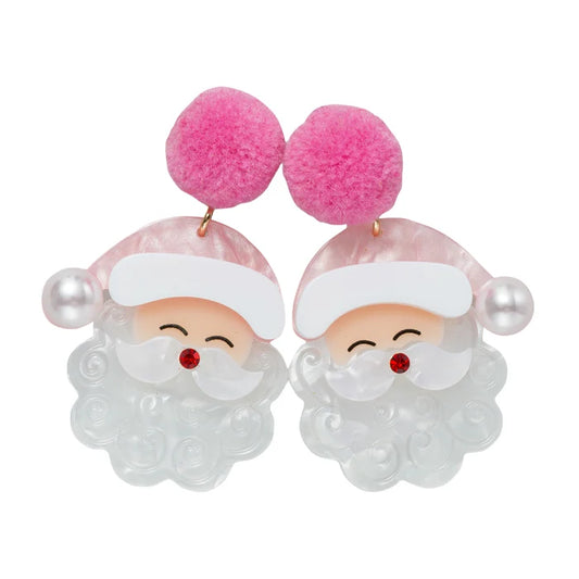 JANE MARIE Acrylic Santa Claus Earring with Pink Pom