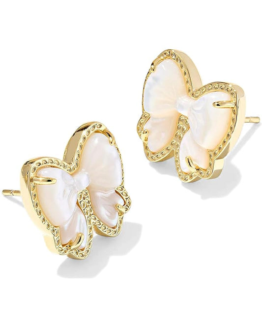 KENDRA SCOTT HALEY BOW STUD EARRINGS GOLD IVORY MOTHER OF PEARL