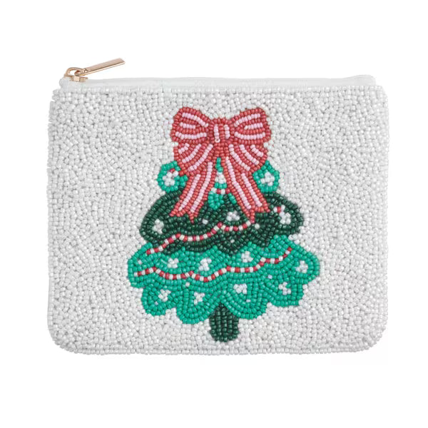 MUD PIE CHRISTMAS TREE BEADED POUCH