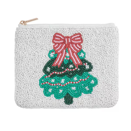 MUD PIE CHRISTMAS TREE BEADED POUCH