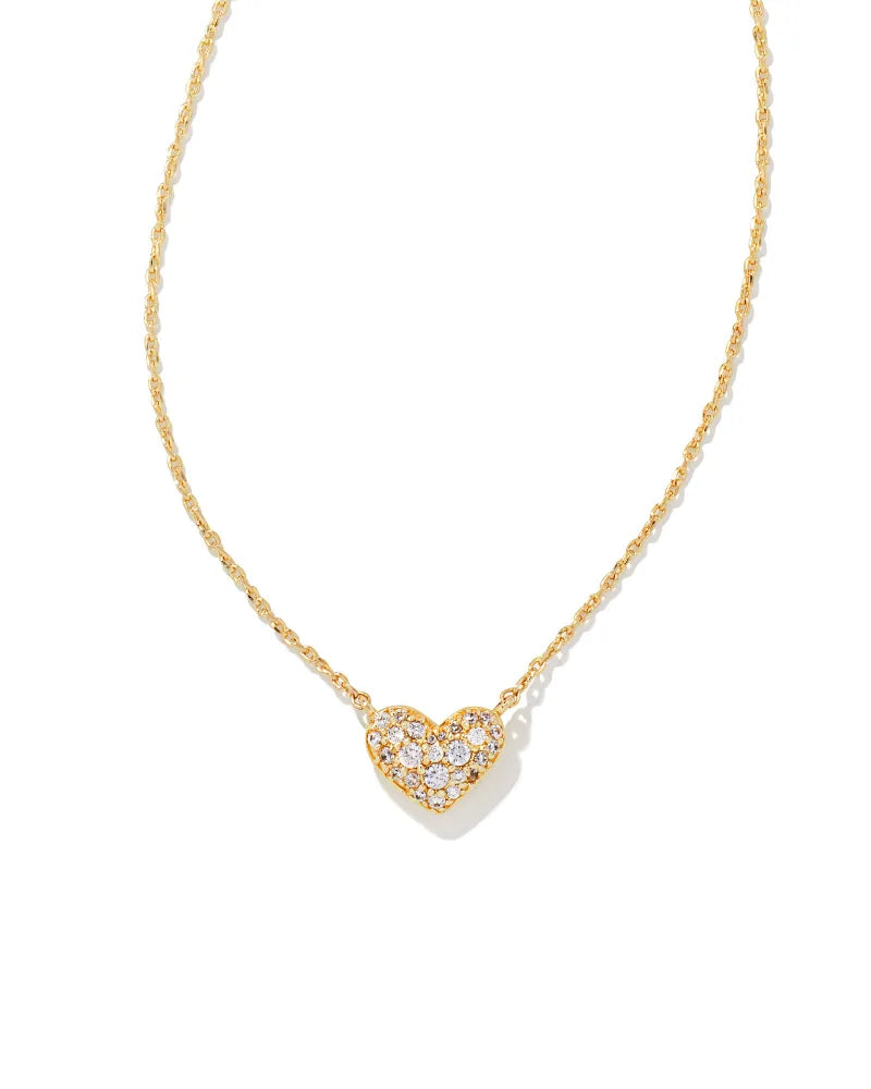 Kendra Scott Ari Gold Pave Crystal Heart Necklace in White Crystal