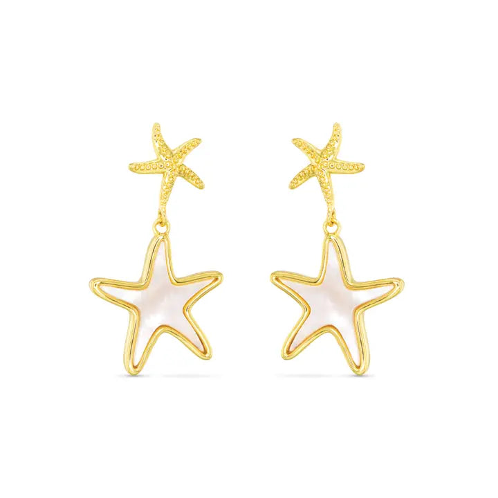 Amanda Blu Mother of Pearl Starfish Drop Earrings-18K Gold Dipped