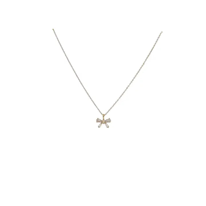 Jane Marie 17" 18K Gold Plated Necklace with Clear Crystal Bow