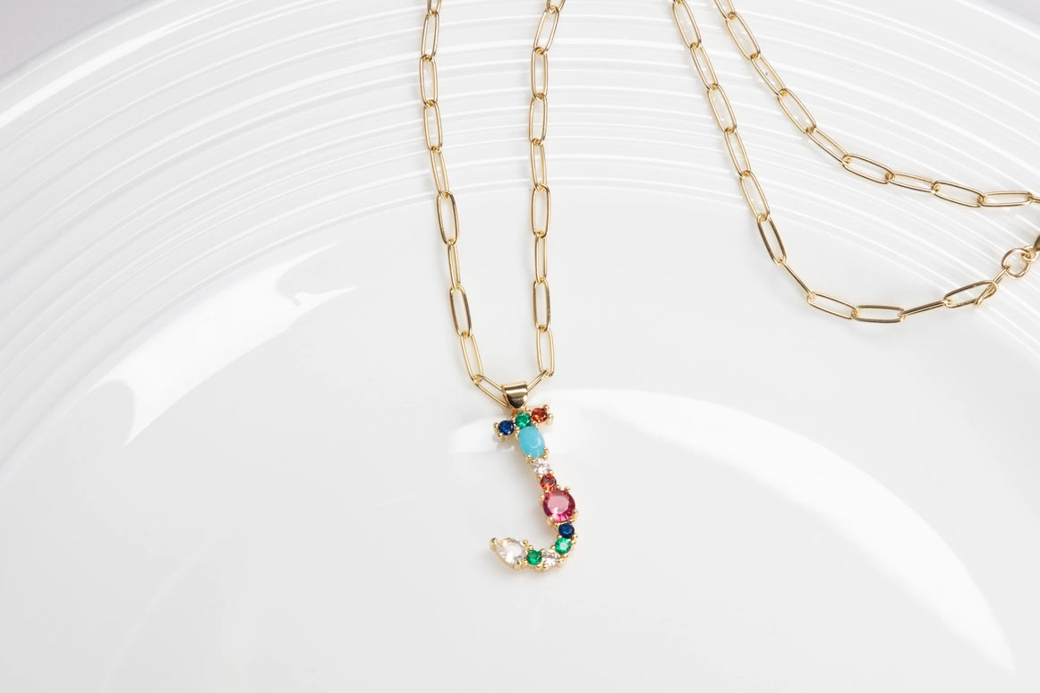 Laura Janelle Colorful Crystals Initial Charm Necklace