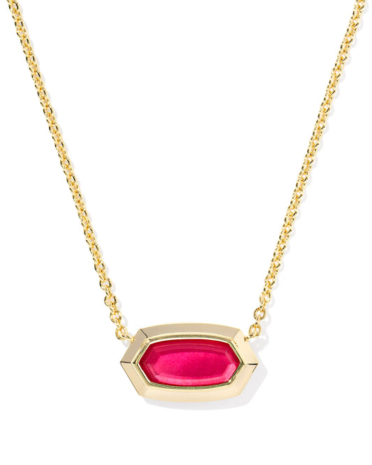 KENDRA SCOTT ELISA BEZEL SHORT PENDANT NECKLACE GOLD CARMINE RED ILLUSION