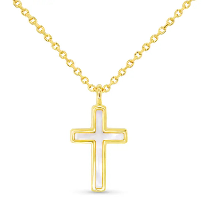 Amanda Blu Shimmering Gold Mop Channel Inset Cross Faith Necklace