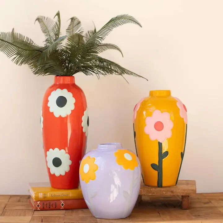 Kalalou Ceramic Vases with Flowers