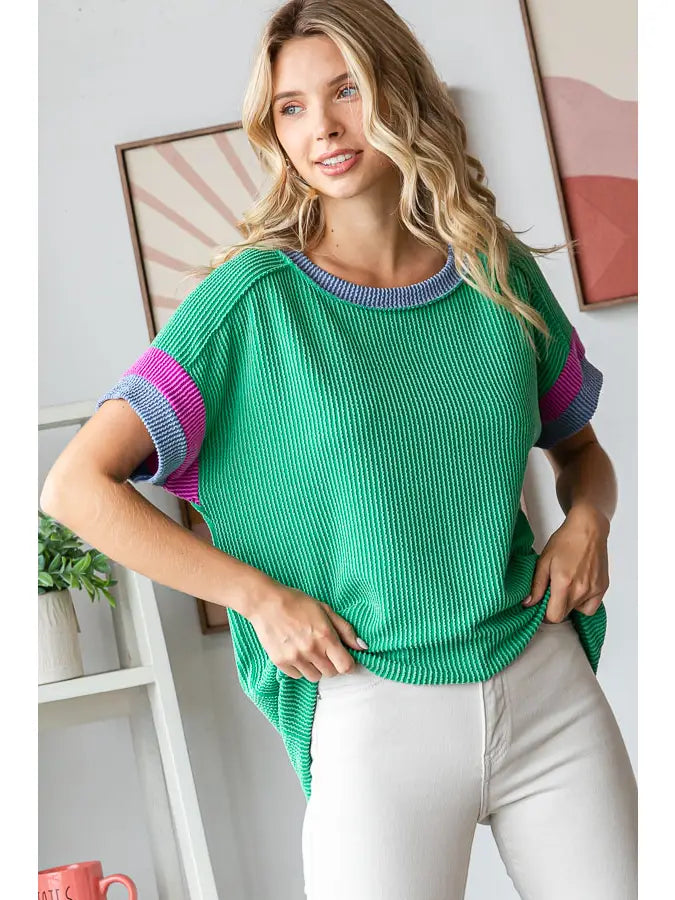 7th Ray Kelly Green Ribbed Top