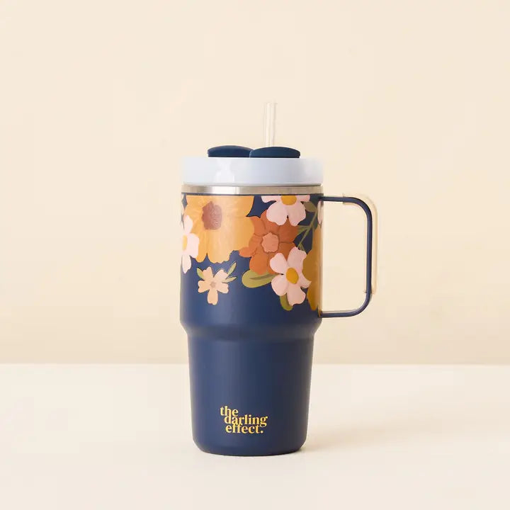 The Darling Effect 20 oz Mini On-The-Go Tumbler-Wild About You Navy