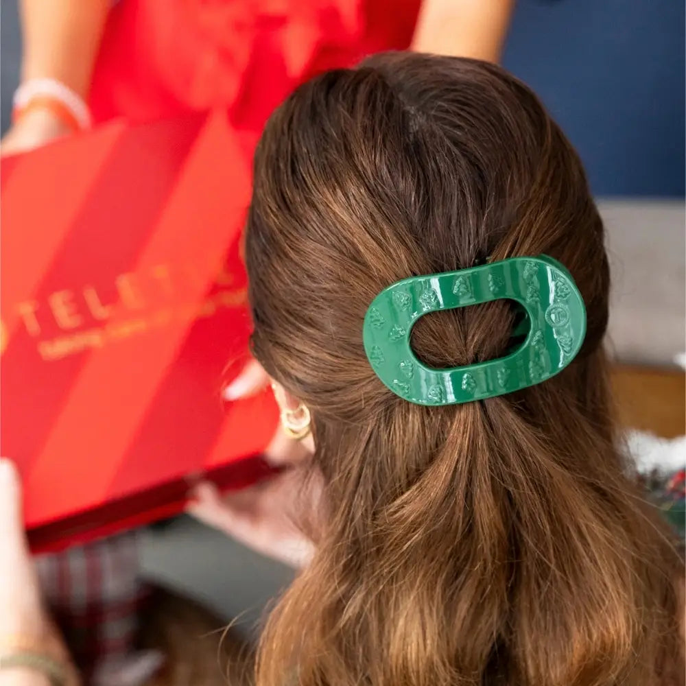 Teleties O Christmas Tree | Medium | Flat Round Hair Clip