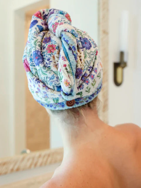 Natural Life Microfiber Hair Towel Wrap-Dusty Blue Flowers