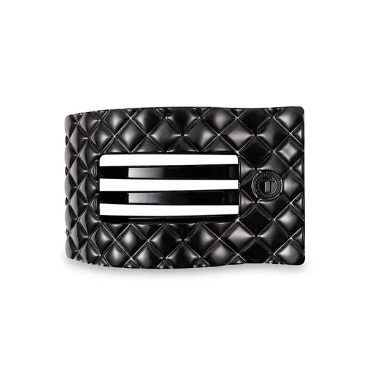 Teleties Flat Rectangle Hair Clip | Medium | Jet Black Quilted