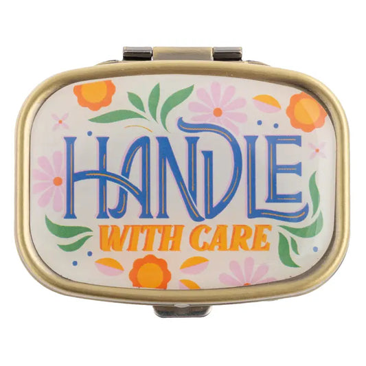 Karma Small Metal Pill Case-Handle with Care