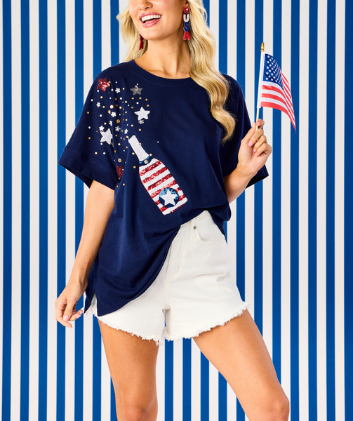 MUD PIE 4TH OF JULY SPARKLE TOP-NAVY