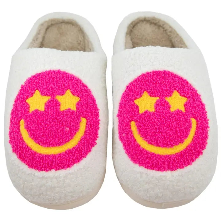 Katydid Hot Pink Star Eyed Happy Face Slippers