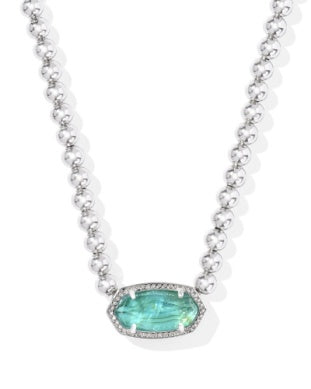 KENDRA SCOTT ELISA BEADED NECKLACE SILVER BRIGHT AQUA ILLUSION