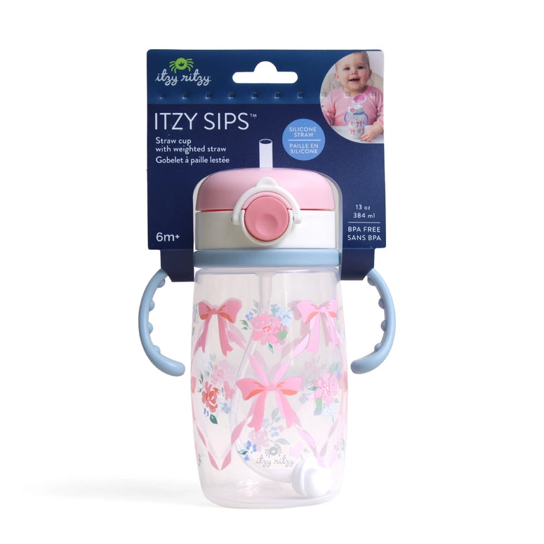 Itzy Ritzy Sips™ - Straw Cup with Snap-Close Lid-Ribbons & Roses