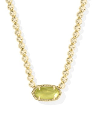 KENDRA SCOTT ELISA BEADED NECKLACE GOLD CHARTREUSE GREEN MOTHER OF PEARL