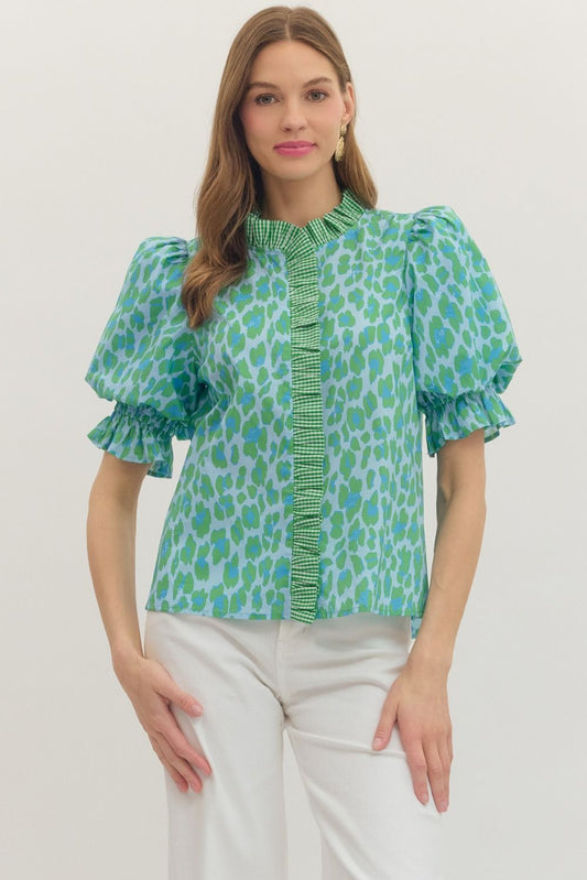 Entro Leopard Print Puff Sleeve Top