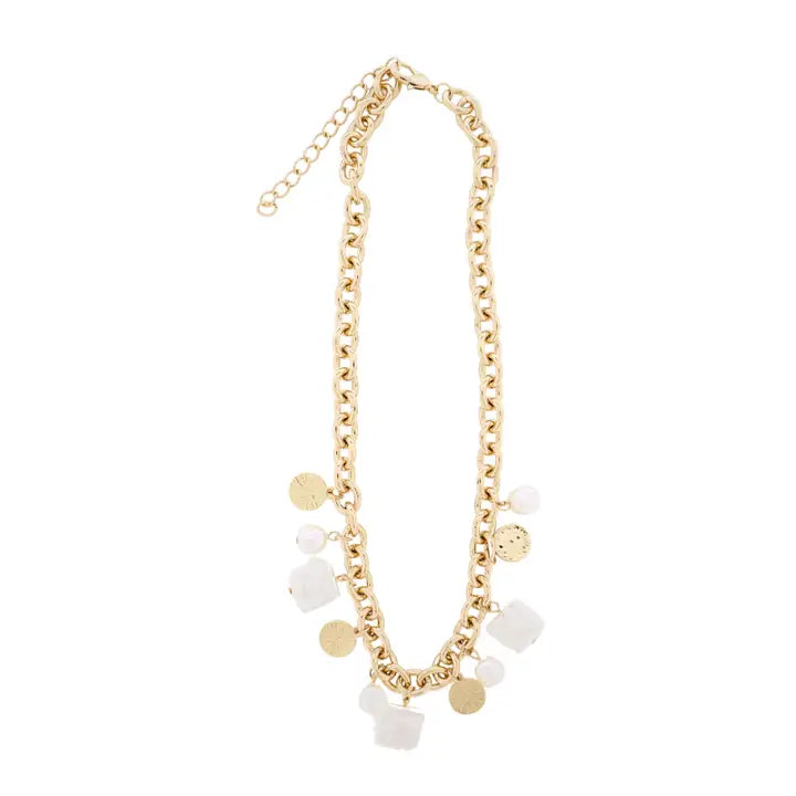 Jane Marie 18K Gold Plated Oval Link Chain Necklace with Pearl Charm