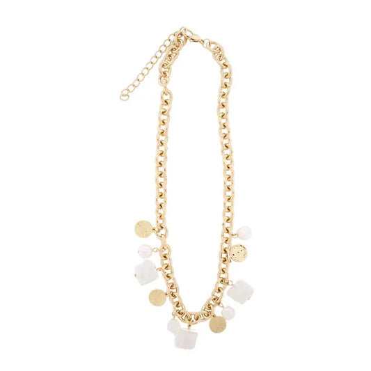 Jane Marie 18K Gold Plated Oval Link Chain Necklace with Pearl Charm