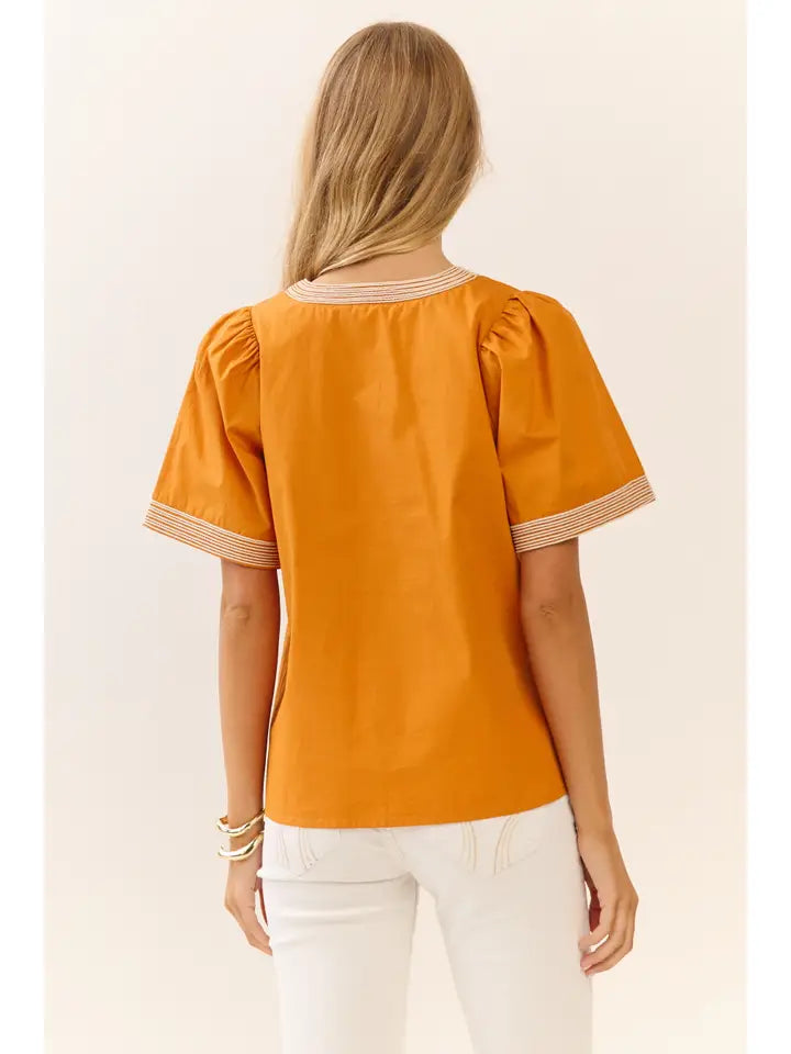Oddi Embroidered Floral Motif Blouse-Persimmon