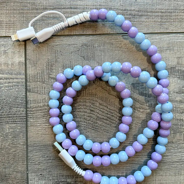 Beaded Phone Charger with Lightning & Usb-C Cable-Purple and Blue