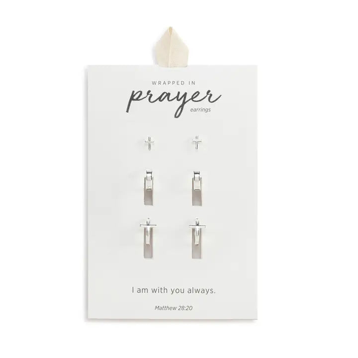 Demdaco Dainty Cross Earrings Set of 3 - Silver