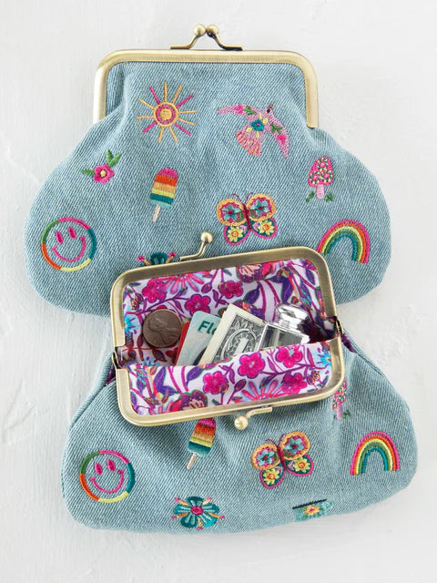 Natural Life Embroidered Kisslock Coin Purse
