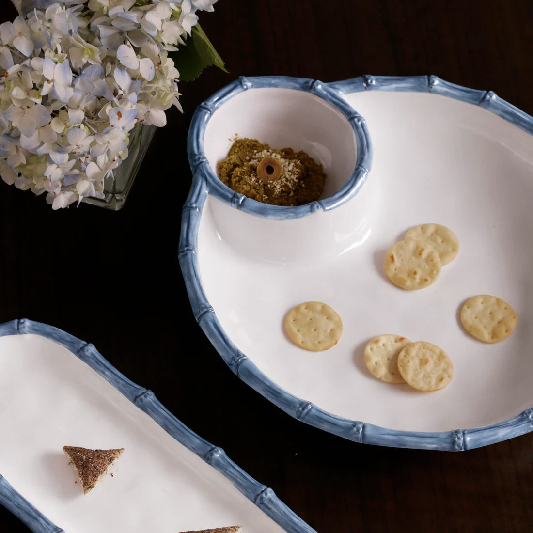 Beatriz Ball VIDA Bamboo Large Chip & Dip Bowl (White and Blue)