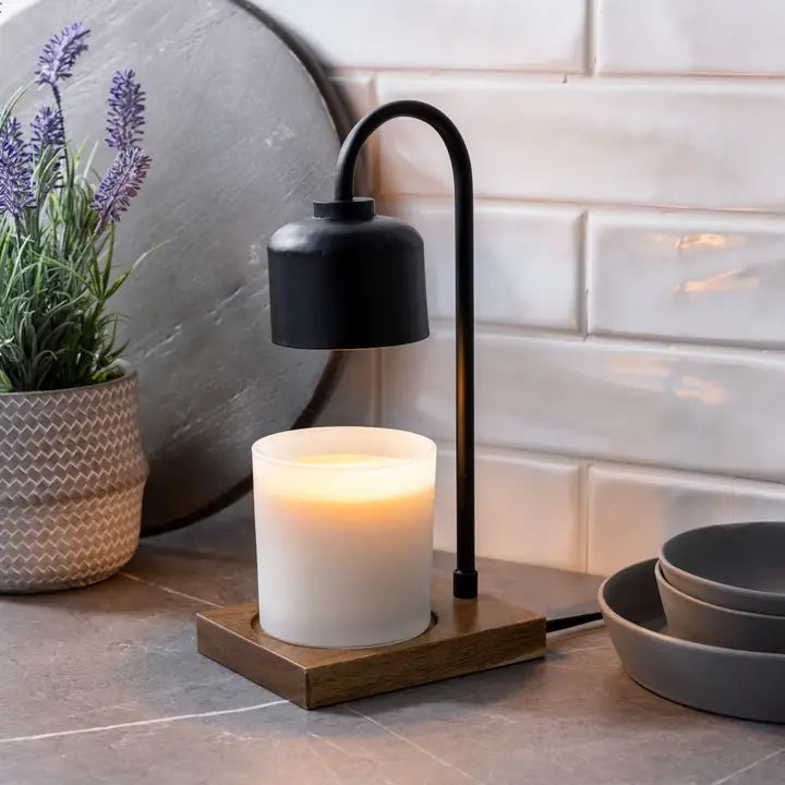 Black & Wood Arched Candle Warmer Lamp