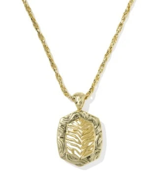 KENDRA SCOTT TIGER STRIPED DAPHNE SMALL LONG PENDANT NECKLACE GOLD NATURAL MOTHER OF PEARL