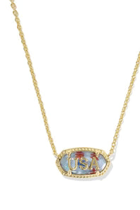 KENDRA SCOTT ELISA USA SHORT PENDANT NECKLACE GOLD RED WHITE BLUE STAR ILLUSION
