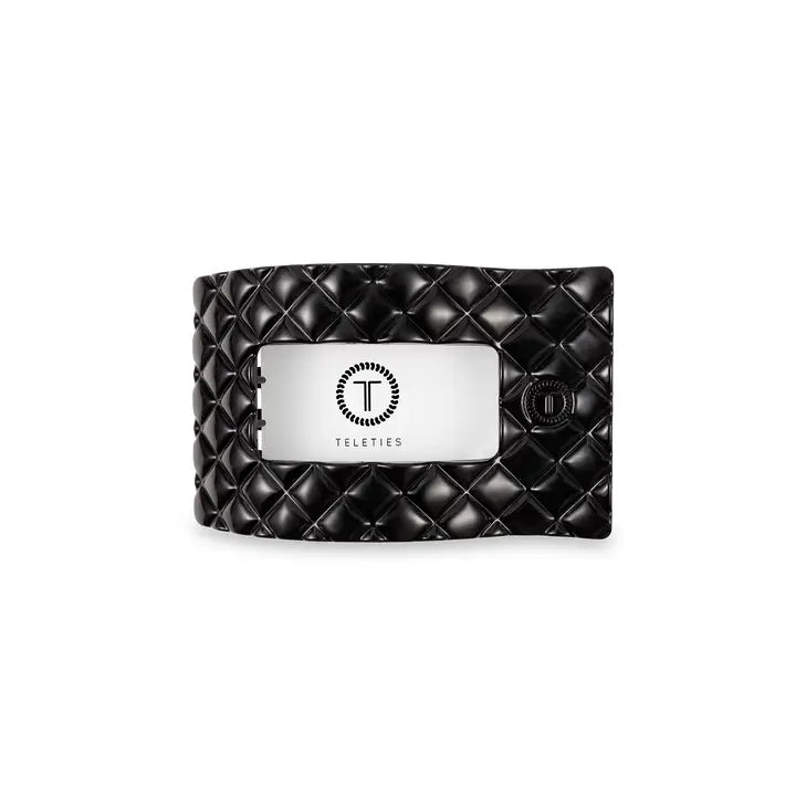 Teleties Flat Rectangle Hair Clip | Small | Jet Black Quilted