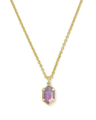 KENDRA SCOTT HALLIE SHORT PENDANT NECKLACE GOLD PURPLE WATERCOLOR ILLUSION
