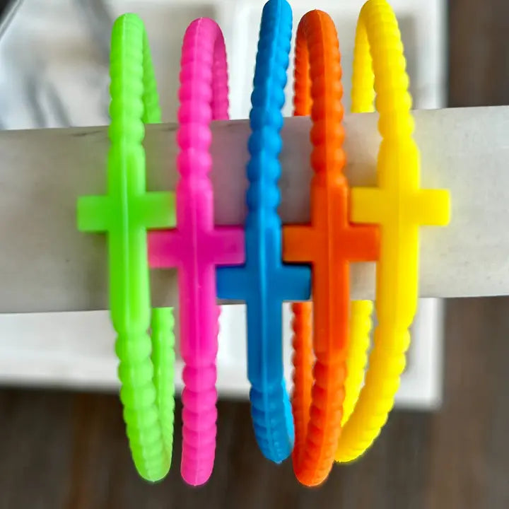 Silicone Cross Bracelet Set of 5-Neons