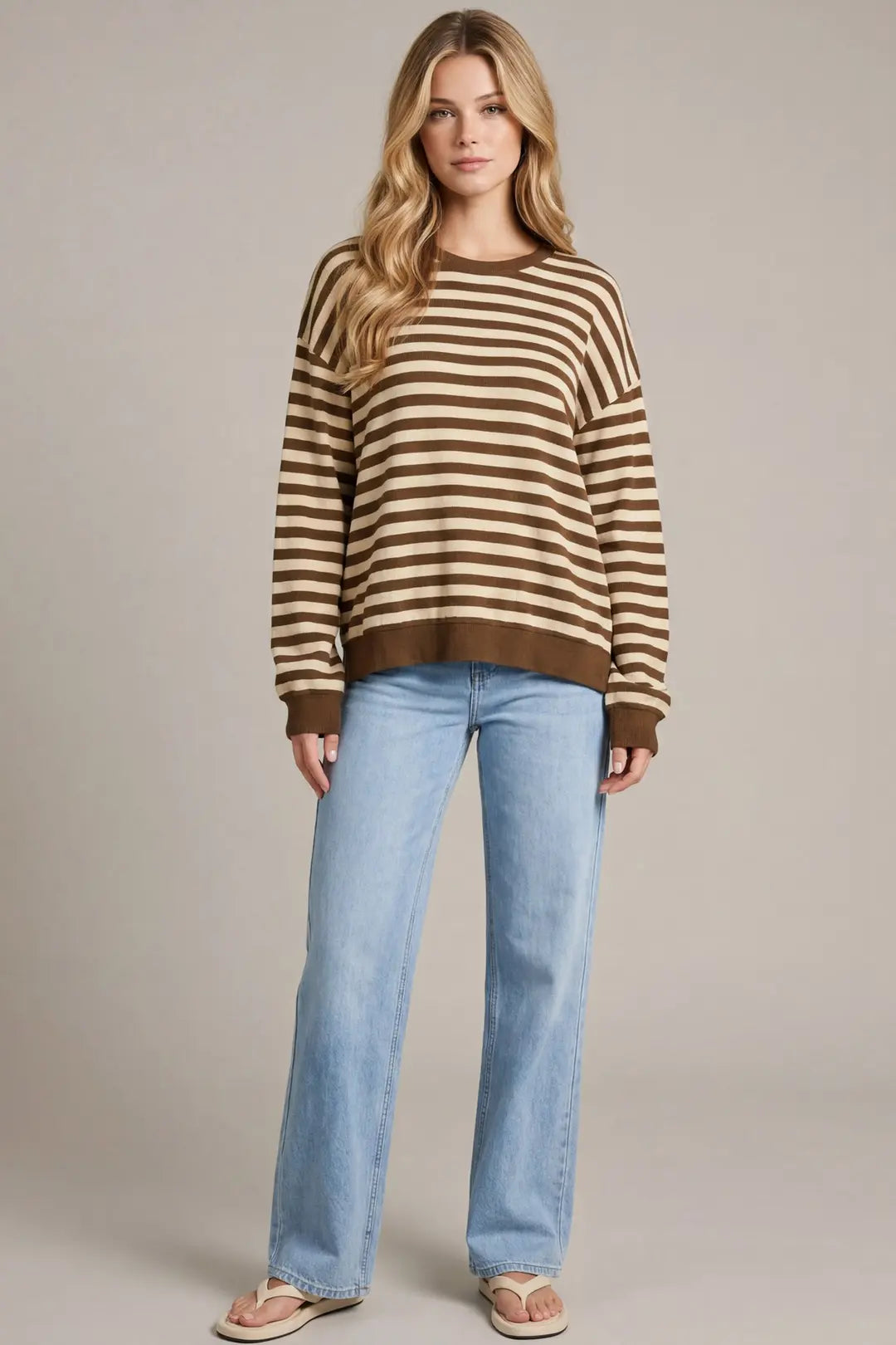 SHE + SKY LONG SLEEVE STRIPED KNIT TOP