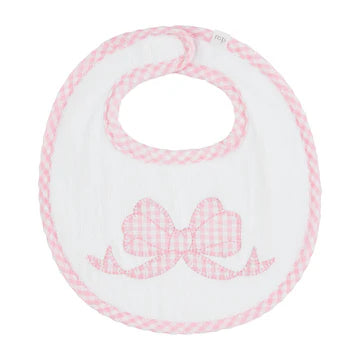 MUD PIE GINGHAM BOW APPLIQUE TERRY BIB