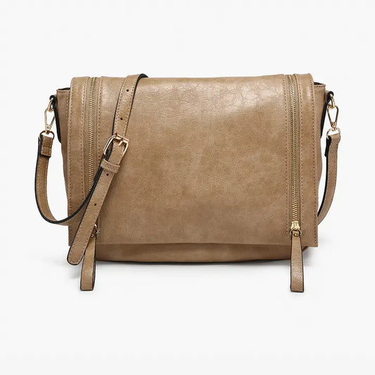 Jen & Co. Foster Distressed Dual Zip Crossbody-Khaki