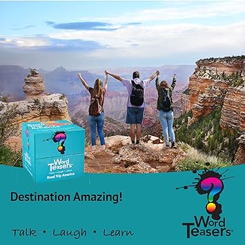 WORD TEASERS Road Trip America - Road Trip Game & Conversation Starter - Family Trivia Game About Places to Visit in The United States - Conversation Cards/Travel Car Games - 150 Questions