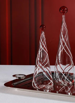 Zodax Red & White Swirl Glass Trees