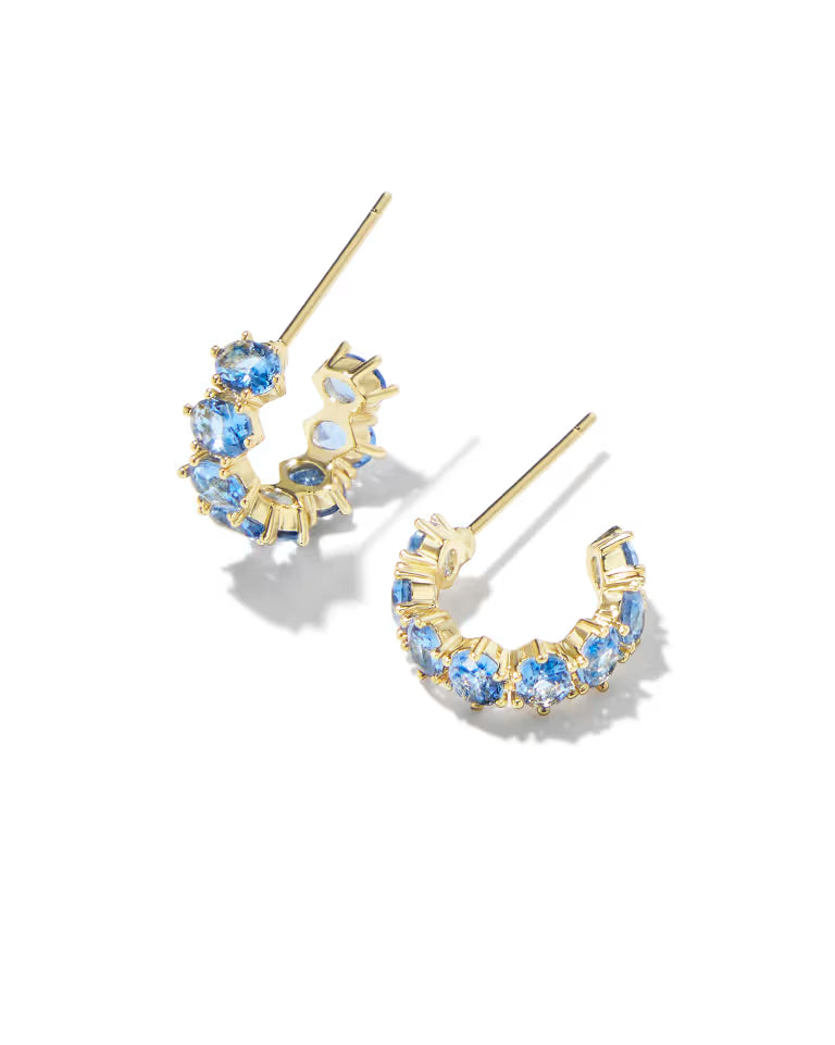 KENDRA SCOTT CAILIN CRYSTAL HUGGIE EARRINGS GOLD BLUE VIOLET CRYSTAL